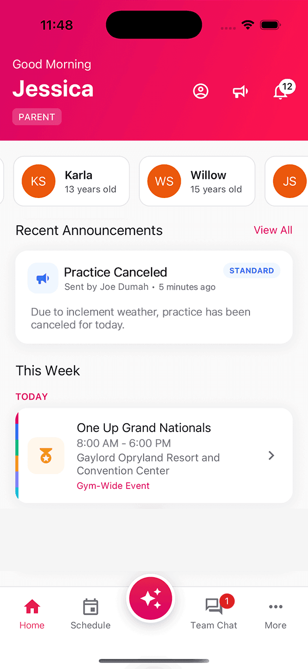 CheerVue mobile app - Dashboard